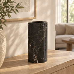 ZenPebble Decorative Vases in Spanish Emperador Marble in warm natural home light, one complete product