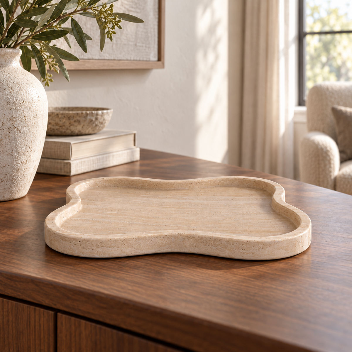 LakeMist Decorative Tray, Lifestyle view 1 in warm natural light