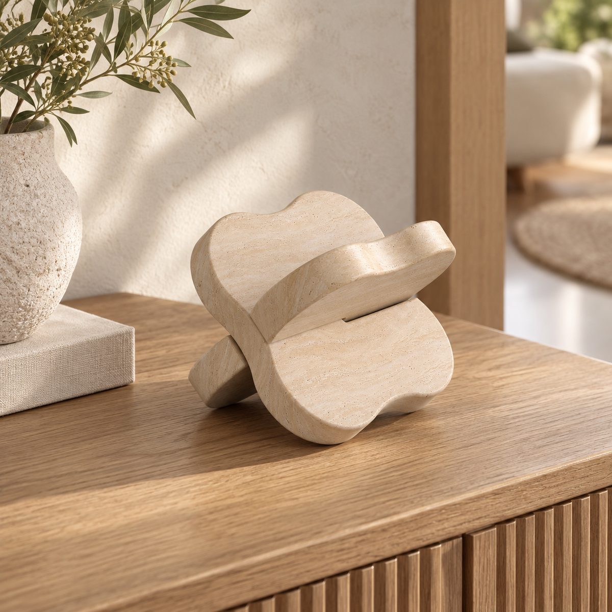 LakeMist Marble Decor, Italian Classico Travertine, single configuration in a warm naturally lit oak interior