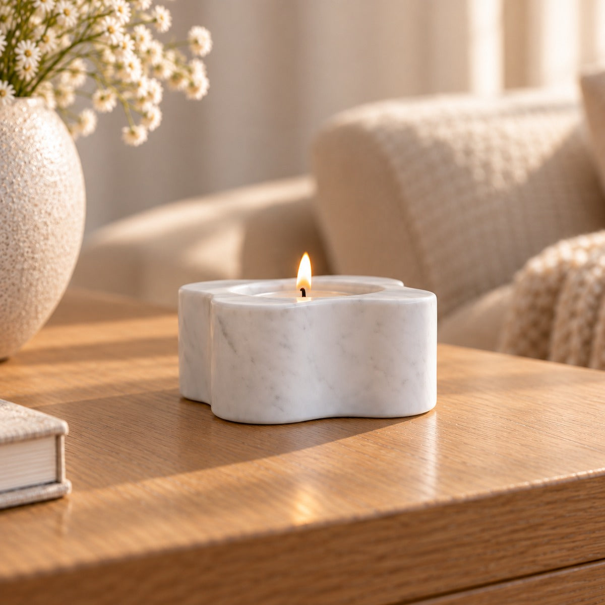 LakeMist Candle Holders, eye level opposite side, warm natural light in a premium home interior