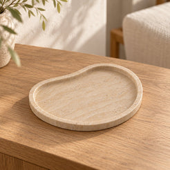 PeaPod Decorative Tray, Italian Classico Travertine, single configuration in a warm naturally lit oak interior