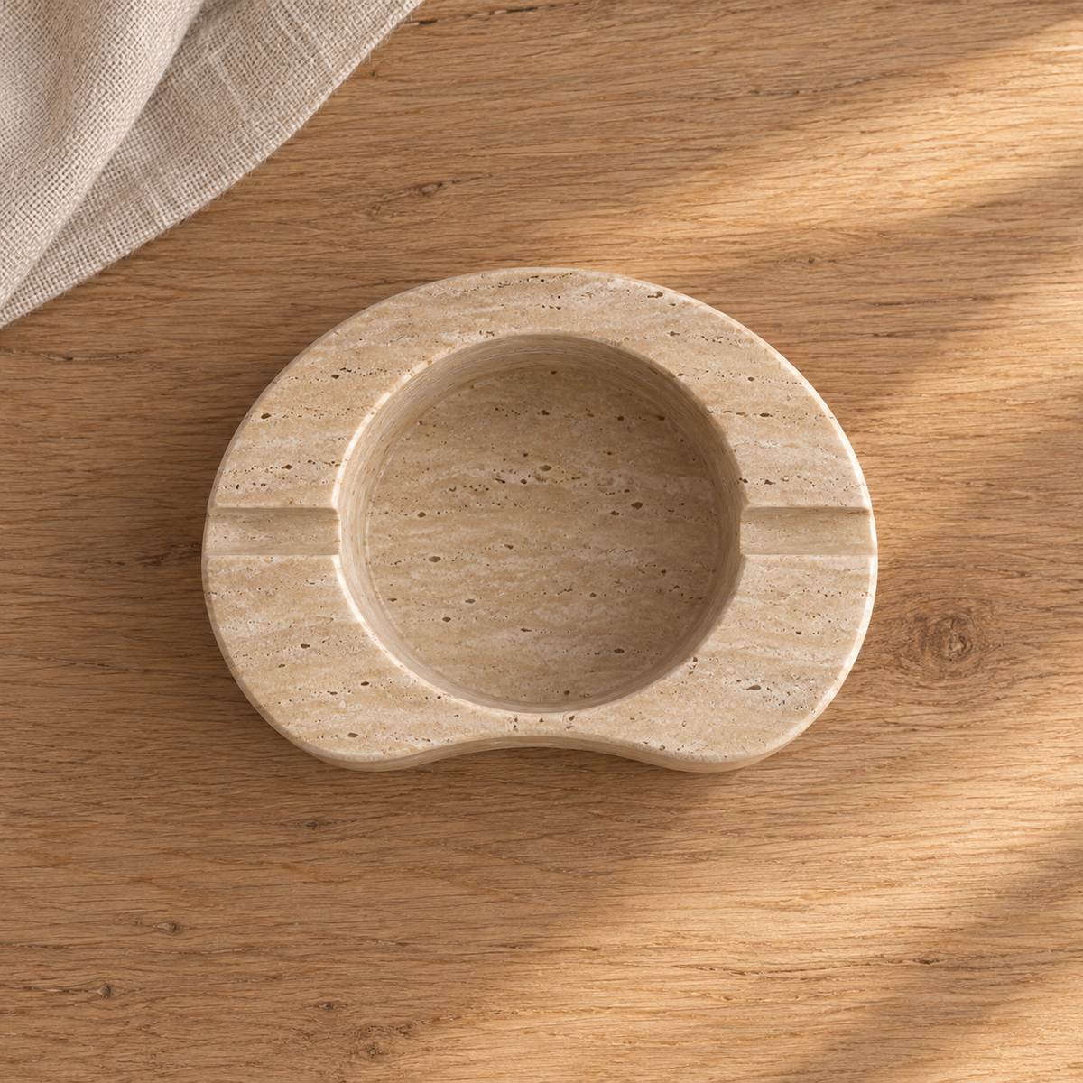 PeaPod Marble Ashtray, overhead bean ashtray plan, warm natural light in a premium home interior