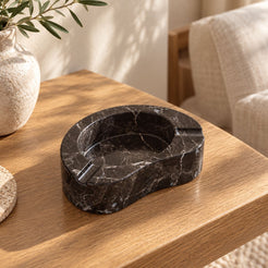 PeaPod Marble Ashtray, Spanish Emperador Marble, single configuration in a warm naturally lit oak interior