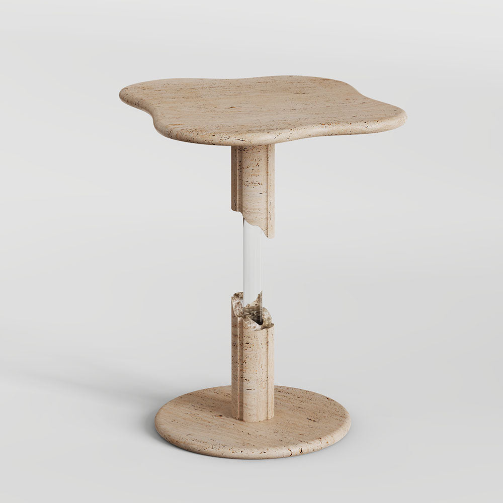 OIXDESIGN AeroCloud Travertine Side Table, handcrafted from Italian stone with a modular design.