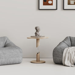 AeroCloud Travertine Side Table from OIXDESIGN,  in a modern living room as chair side table, showcasing its floating design and elegant craftsmanship.