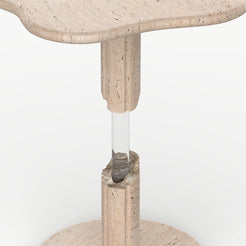 Close-up of OIXDESIGN AeroCloud Side Table’s resin-connected stone legs, creating a floating illusion.