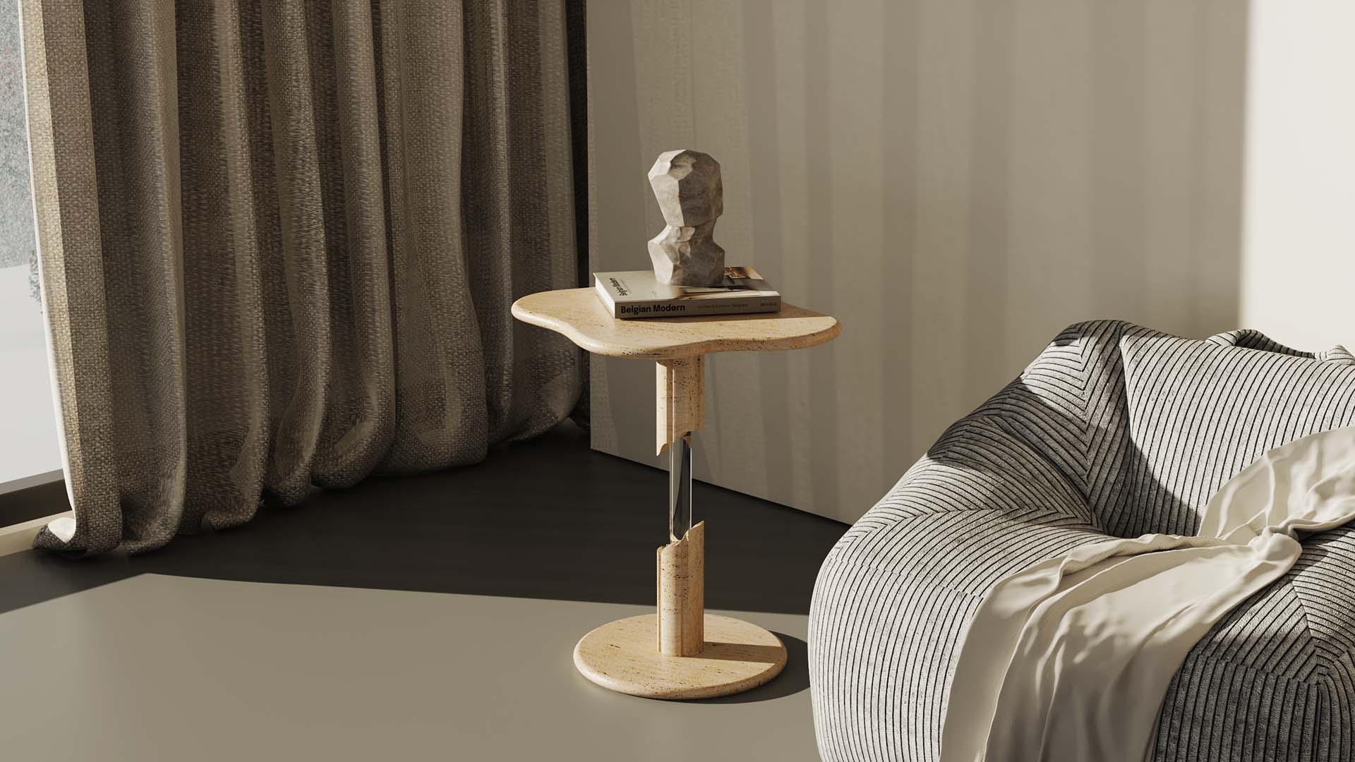 OIXDESIGN, AeroCloud Travertine Side Table