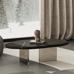 AquaFlow Black Marquina marble coffee table in a modern living room interior