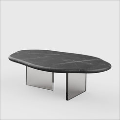 AquaFlow Black Marquina marble coffee table with clear acrylic bases