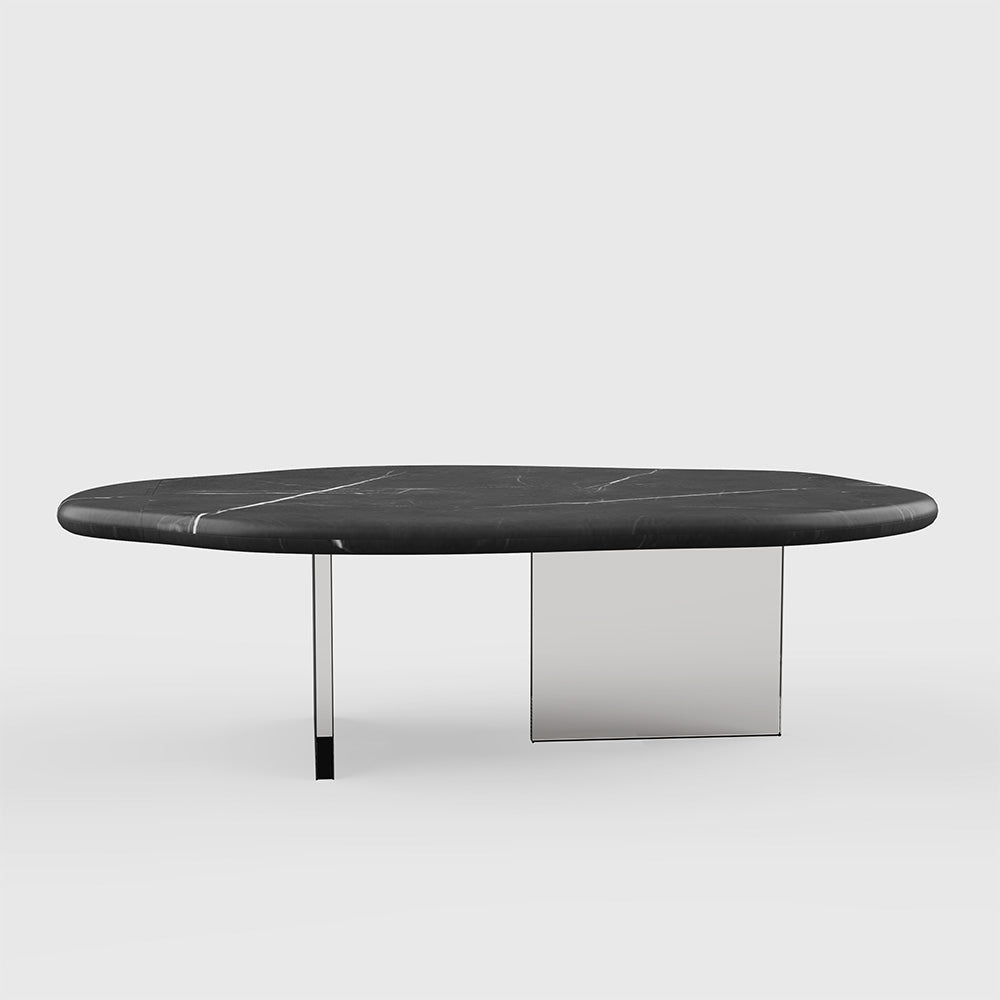 Black Marquina marble tabletop detail on the AquaFlow coffee table