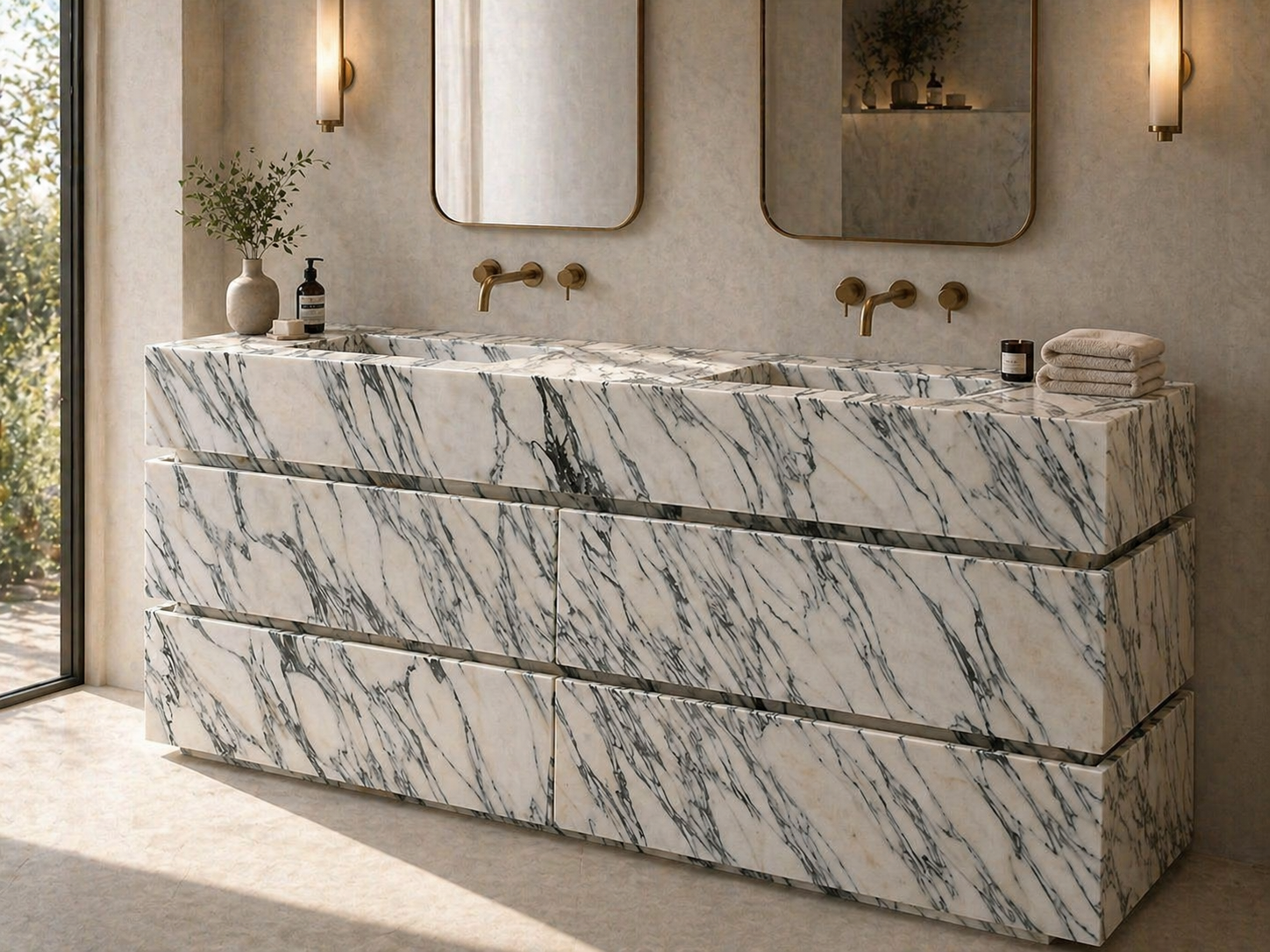 OIXDESIGN stone vanity cabinet with integrated sink and drawers