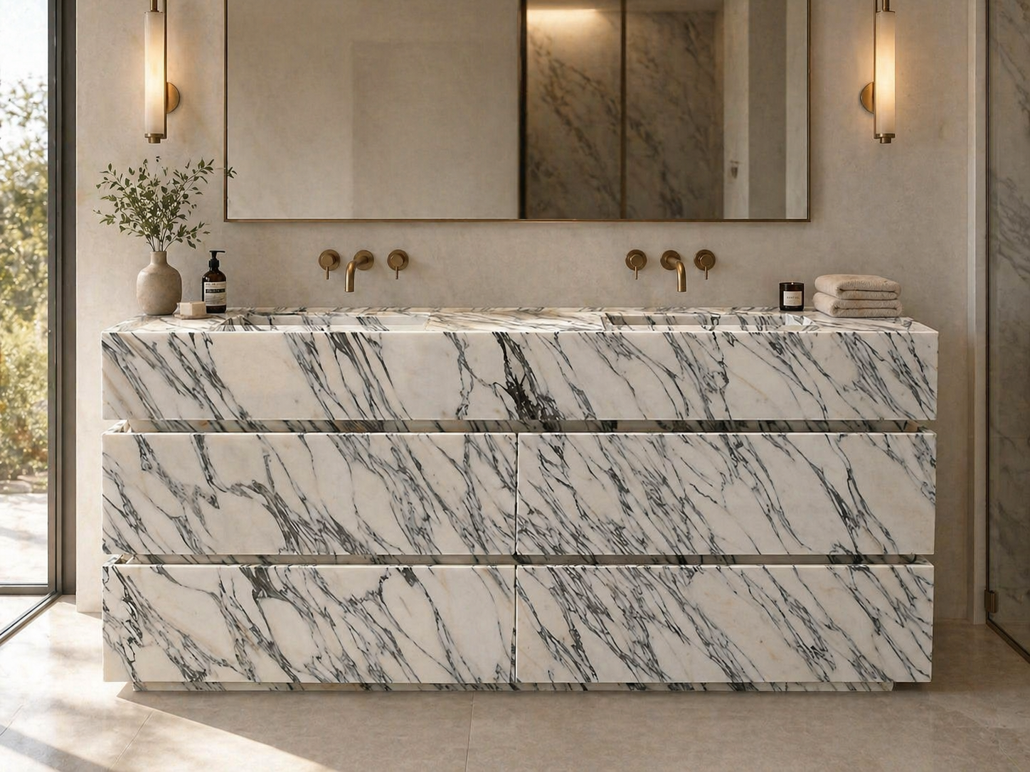 Aria Arabescato Marble Vanity with Drawers