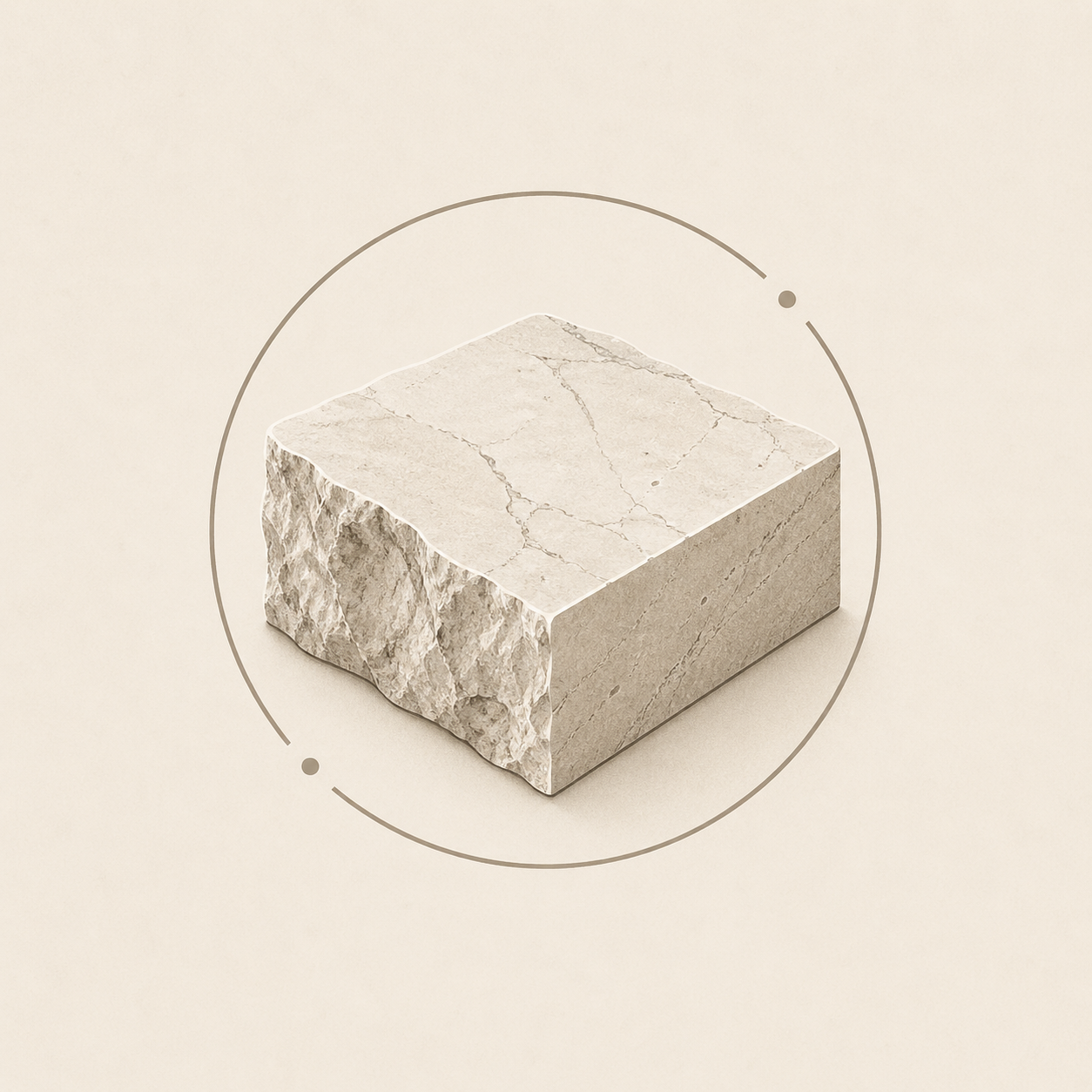 Minimal icon of a natural stone block representing authentic natural stone at OIXDESIGN