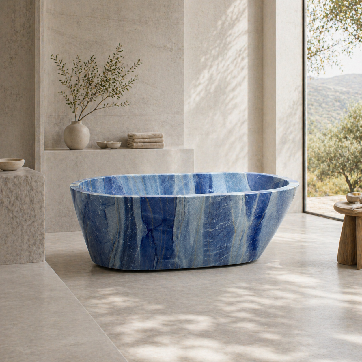 AZURA Freestanding Soaking Bathtub – Blue Quartzite