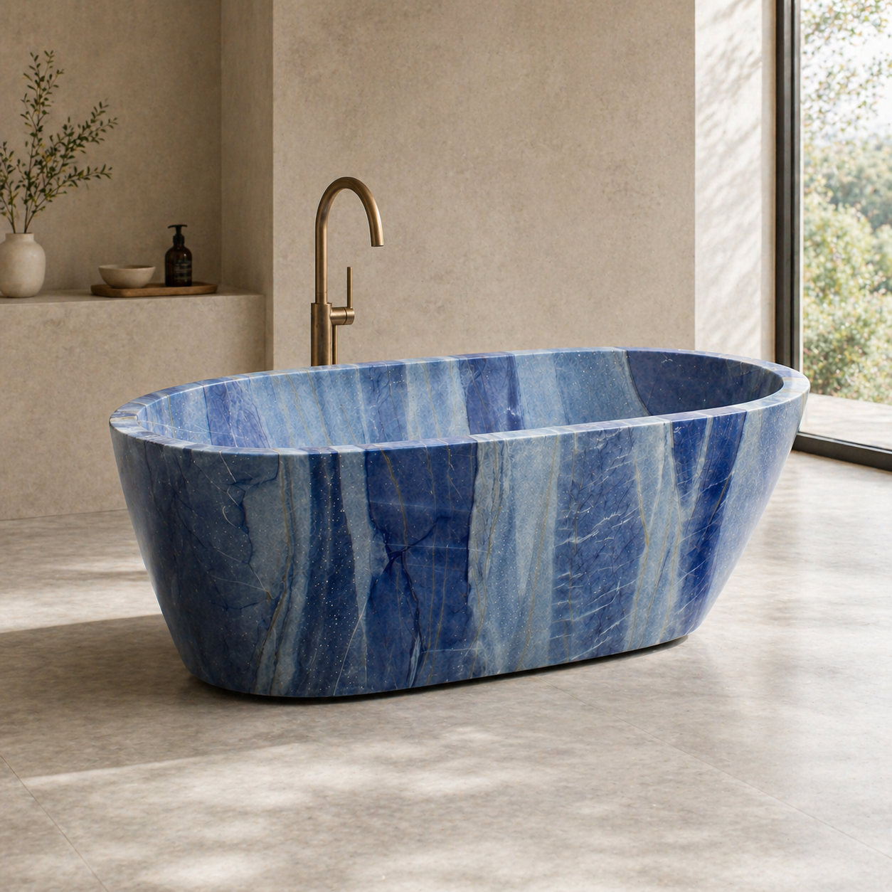 AZURA Freestanding Soaking Bathtub – Blue Quartzite