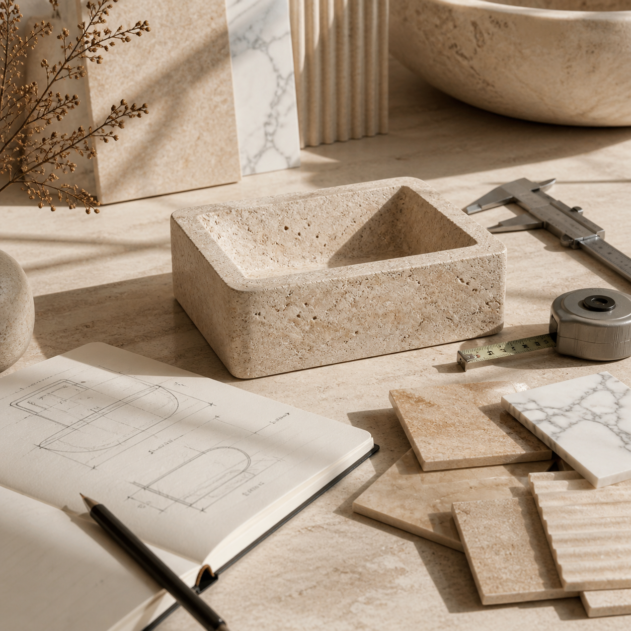 OIXDESIGN custom-friendly stone options with design workspace and natural stone samples