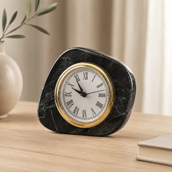 OIXDESIGN black marble desk clock with gold bezel and traditional Roman numeral dial