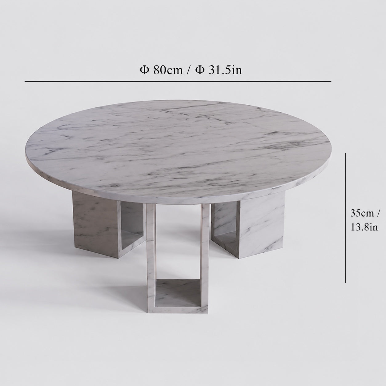 OIXDESIGN MarbleNook Carrara White marble coffee table size and dimensions in cm and inches