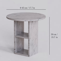 OIXDESIGN MarbleNook Carrara white marble side table size and dimensions in cm and inches