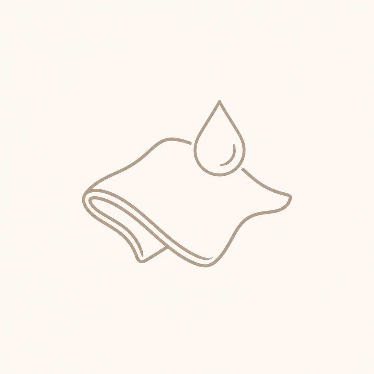 Minimal line icon of a soft cloth and water droplet representing gentle cleaning for natural stone care.