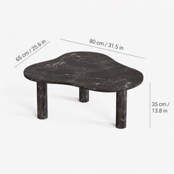 OIXDESIGN CloudDream black marble coffee table size and dimensions in cm and inches