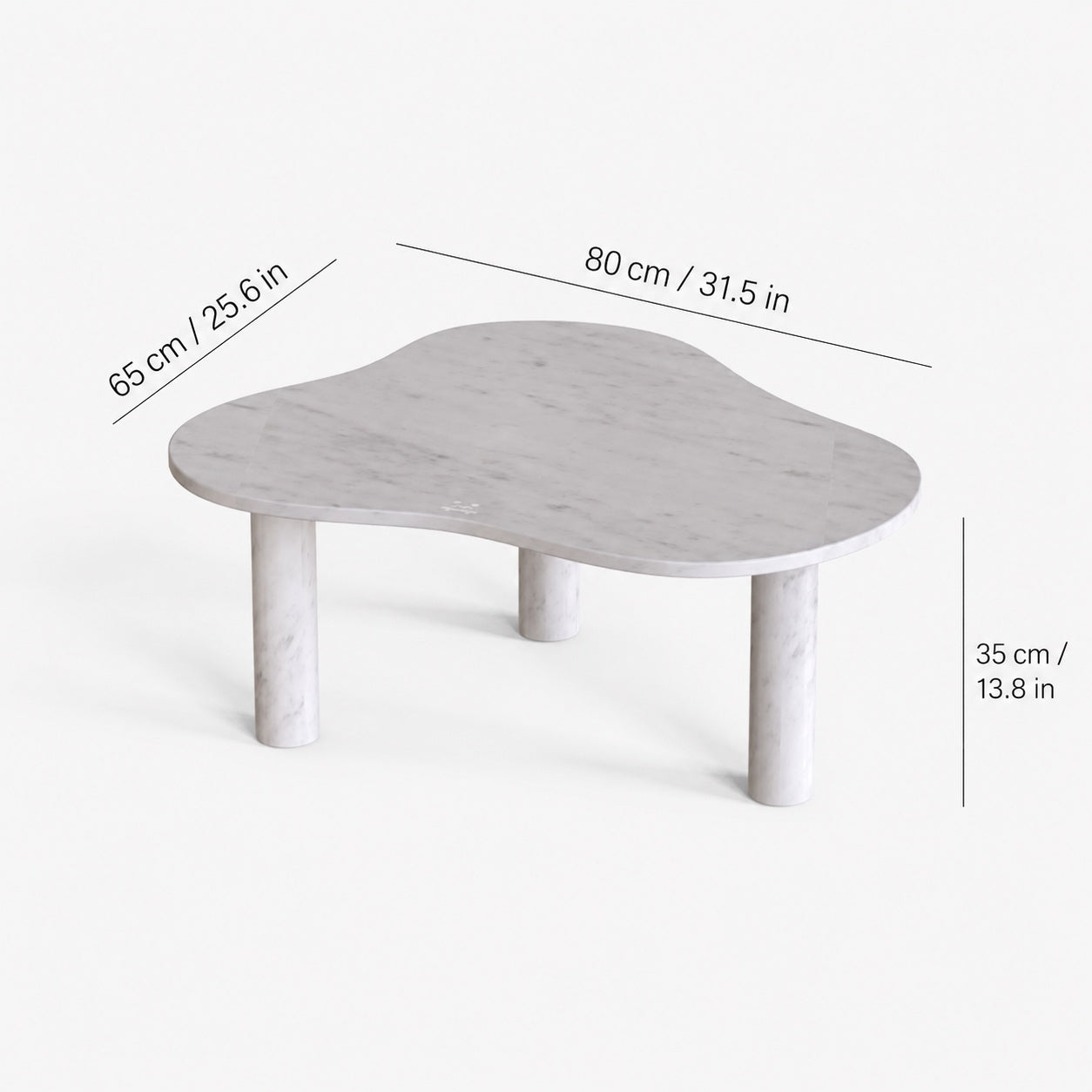 OIXDESIGN CloudDream Carrara white marble coffee table size and dimensions in cm and inches