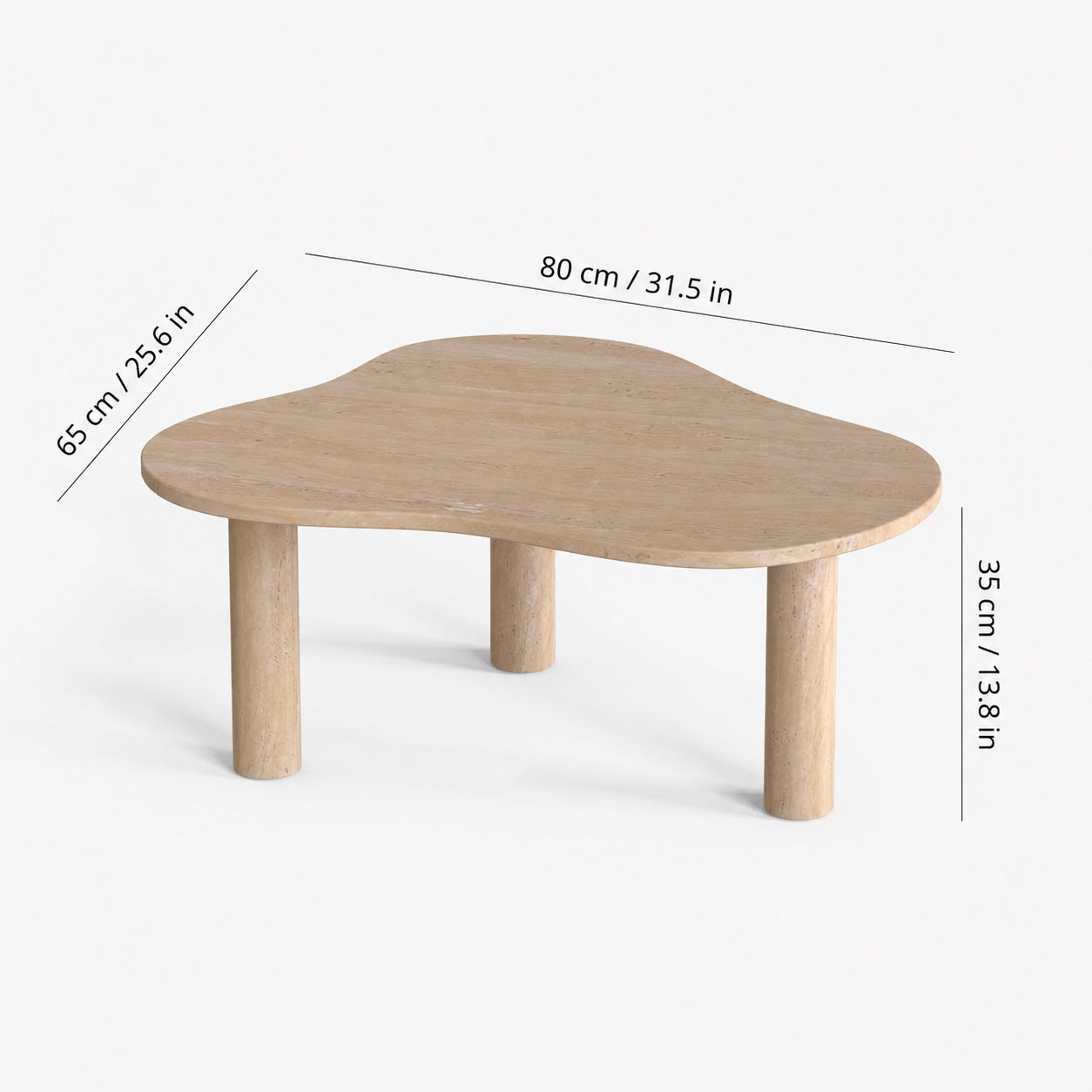 OIXDESIGN CloudDream travertine coffee table size and dimensions in cm and inches