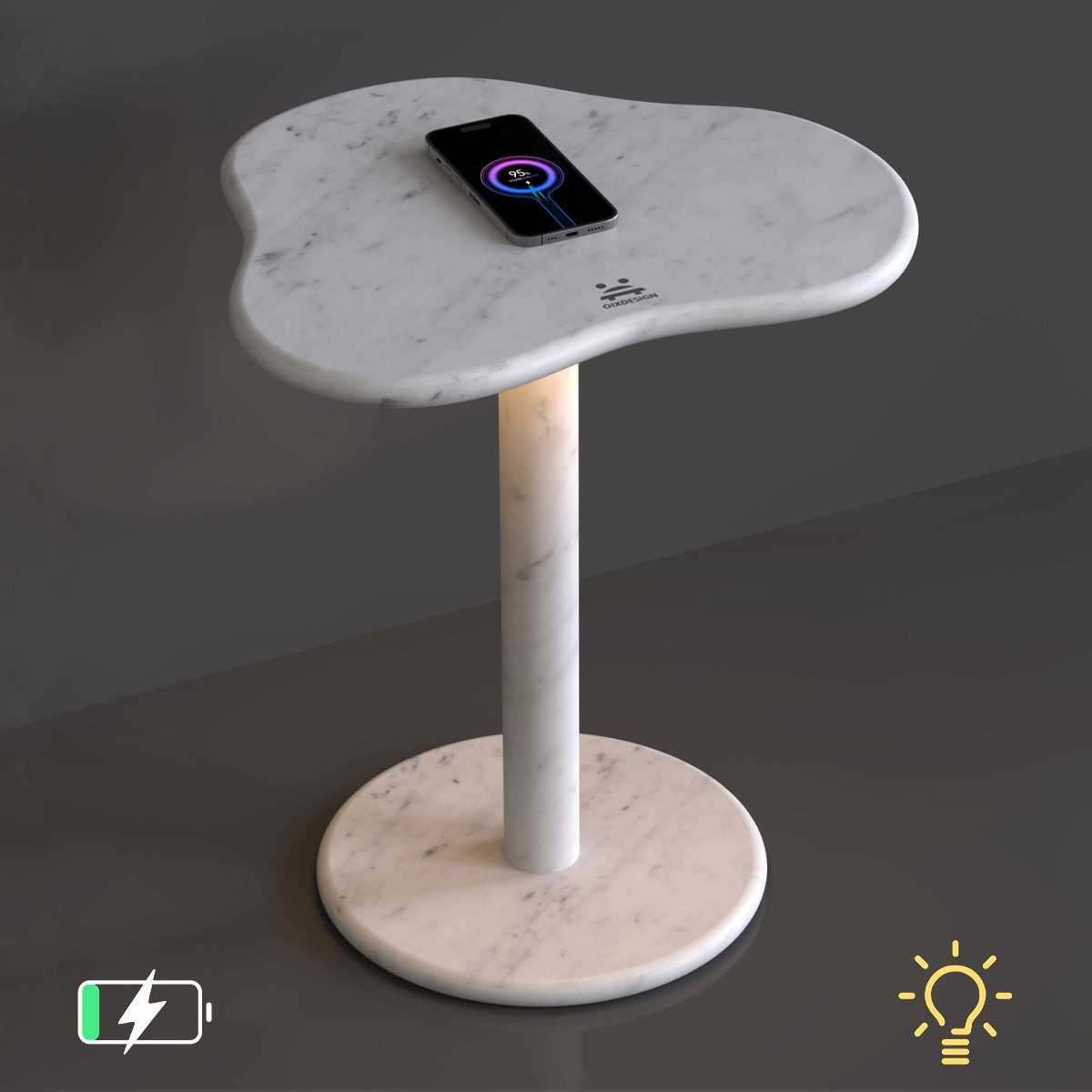 CloudDream White Marble Accent Table with Wireless Charging