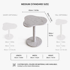 OIXDESIGN CloudDream Carrara white marble side table standard and custom size dimensions in cm and inches