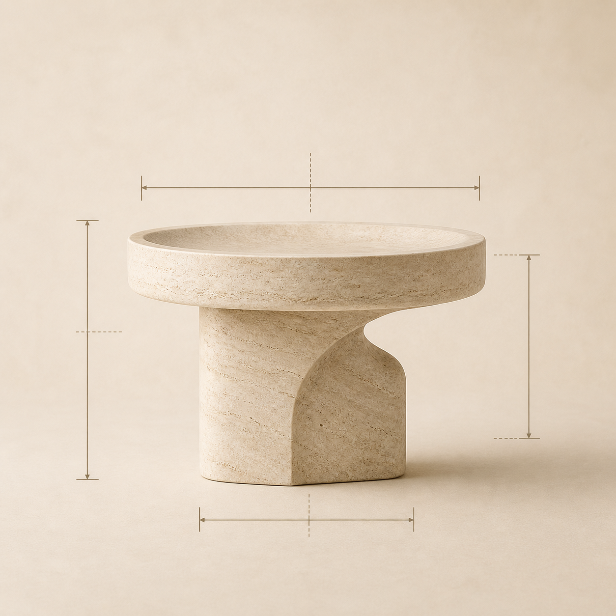 Minimal icon of a custom natural stone form with technical detailing representing custom dimensions at OIXDESIGN