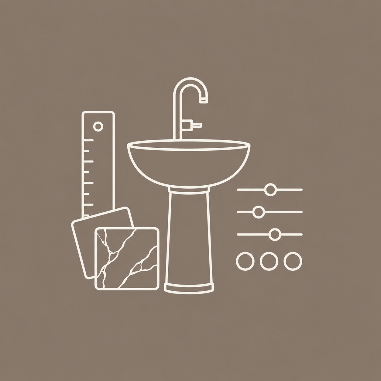 Minimal line icon representing custom natural stone pedestal sink options by OIXDESIGN.