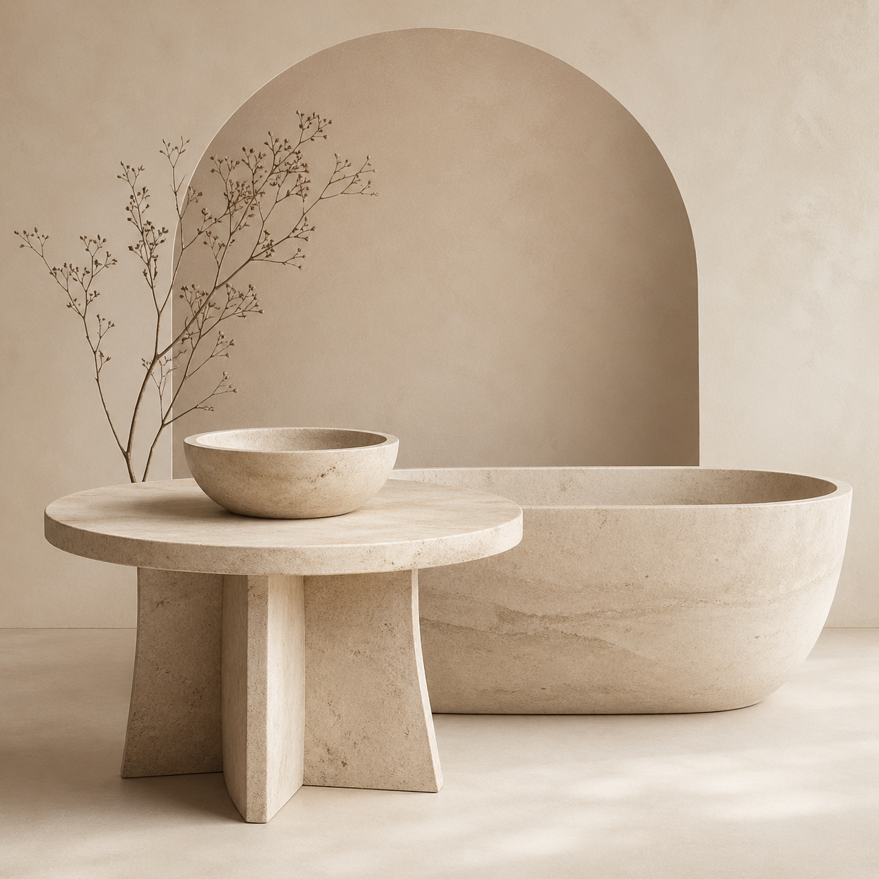 Minimal icon of a sculptural stone still life representing custom pieces at OIXDESIGN