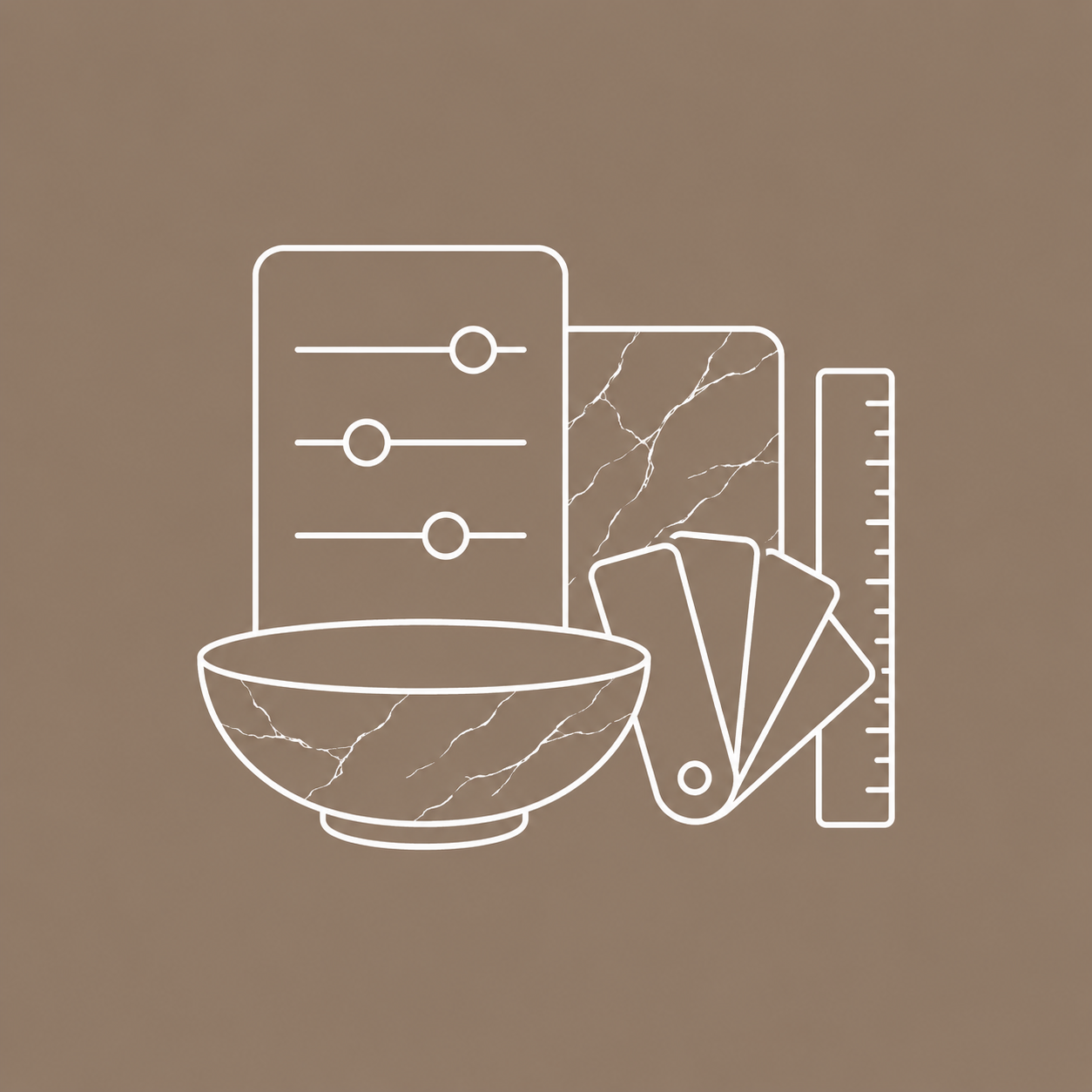 Custom stone sink options icon for material, size, finish, and project requirements