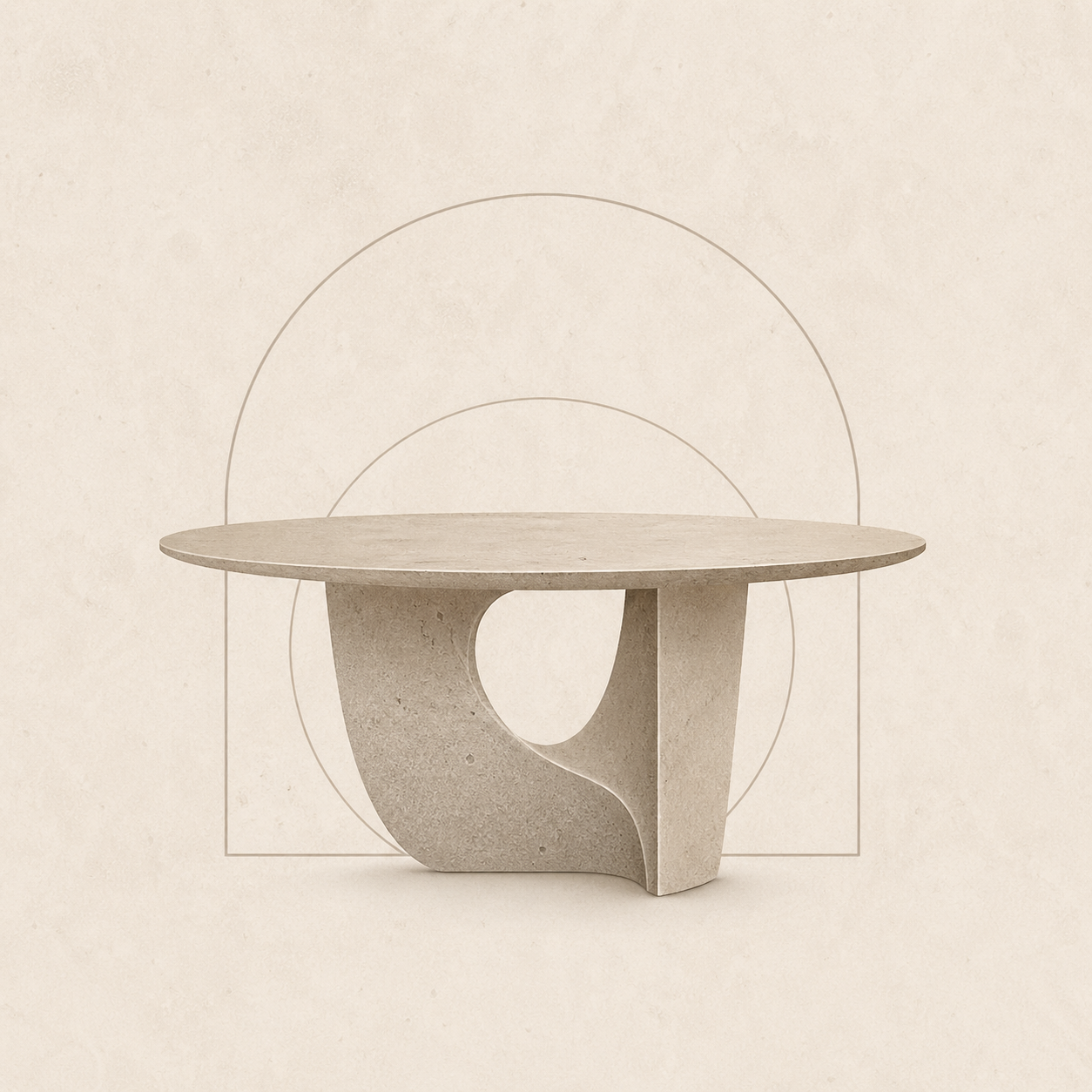Minimal icon of a sculptural natural stone table representing design-led collections at OIXDESIGN