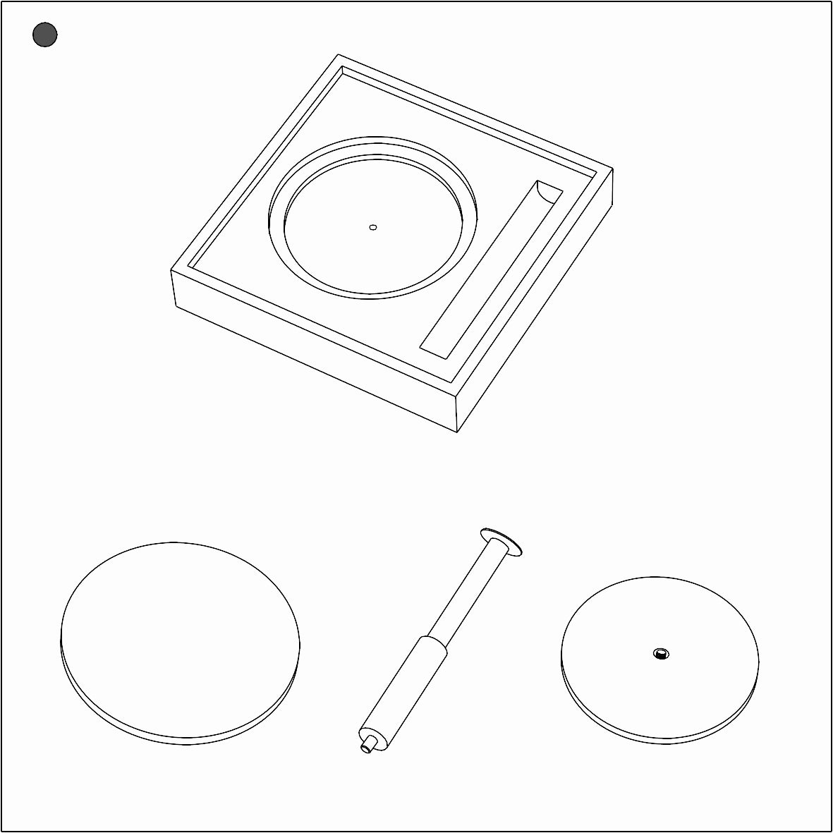 Line-style assembly diagram showing a round natural stone tabletop placed on a soft protective blanket for dining table assembly.