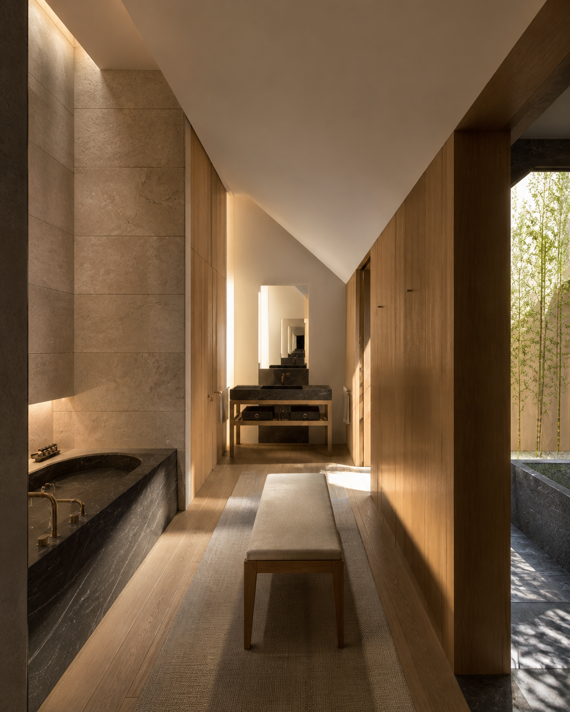 Refined architectural stone interior representing the process from concept to practical delivery for designer-led projects
