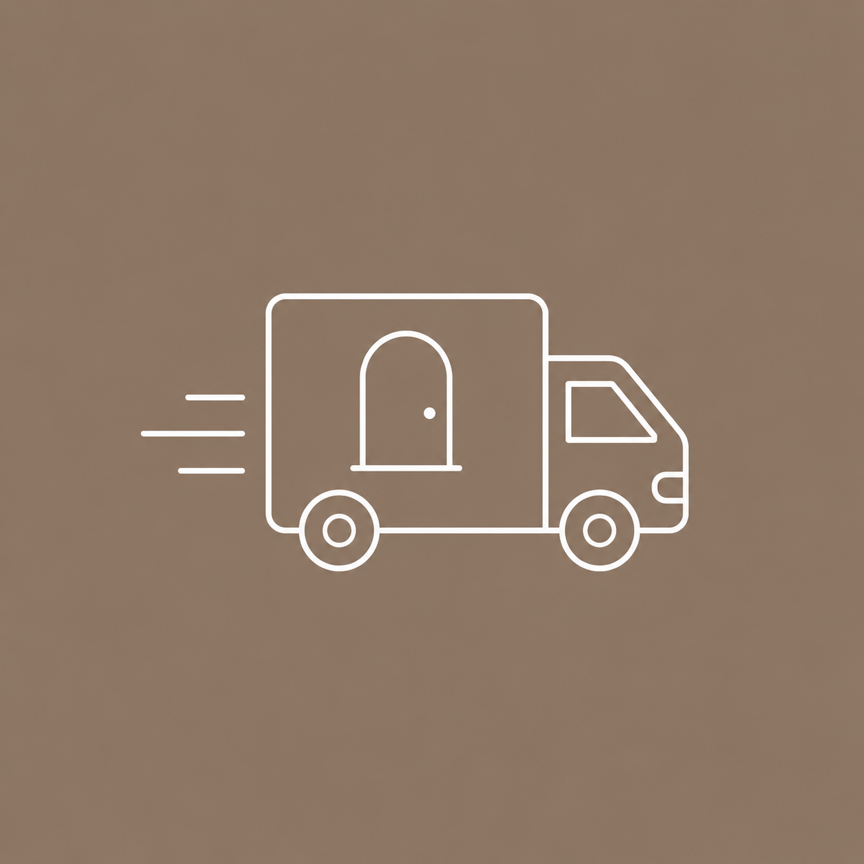 Minimal delivery truck icon representing OIXDESIGN free door-to-door delivery support for wall-mounted stone sinks.