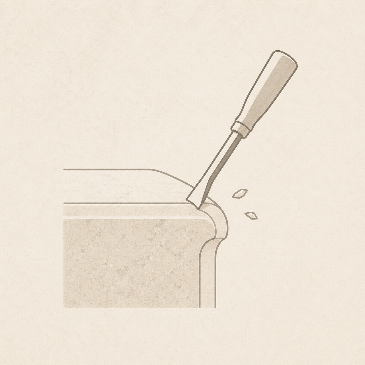 Minimal icon of stone carving with a chisel representing handcrafted refinement at OIXDESIGN