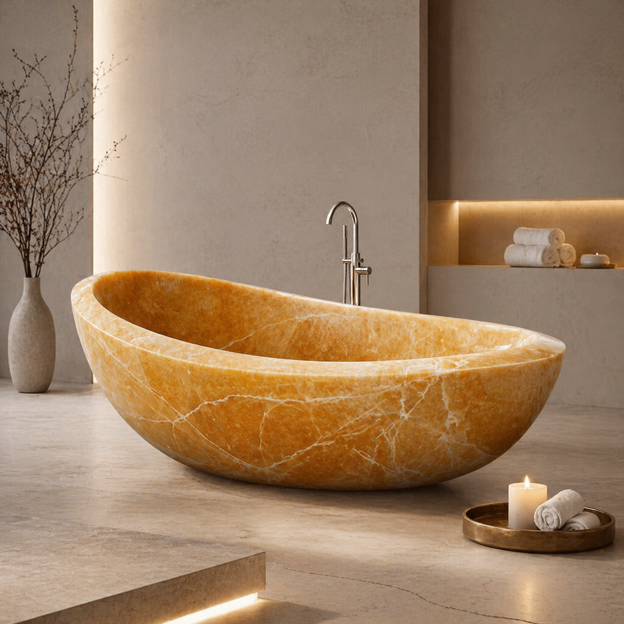 Yuna Freestanding Onyx Soaking Bathtub –  Honey Onyx