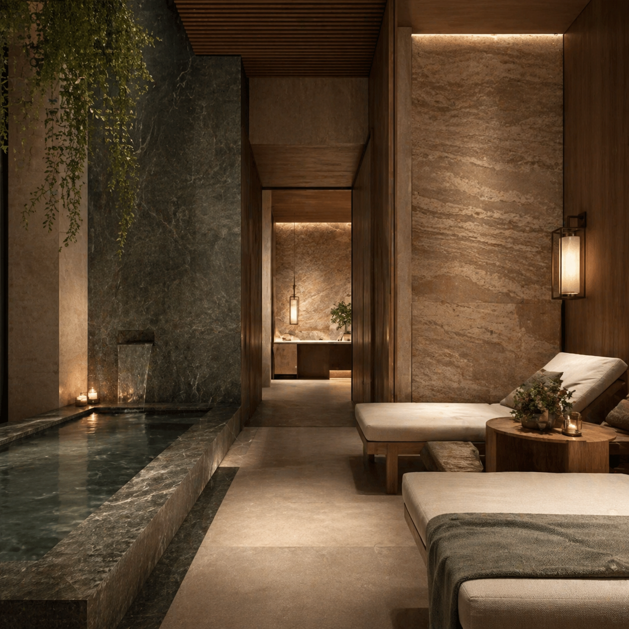 Luxury stone spa interior representing hospitality project applications for resorts and designer-led spaces
