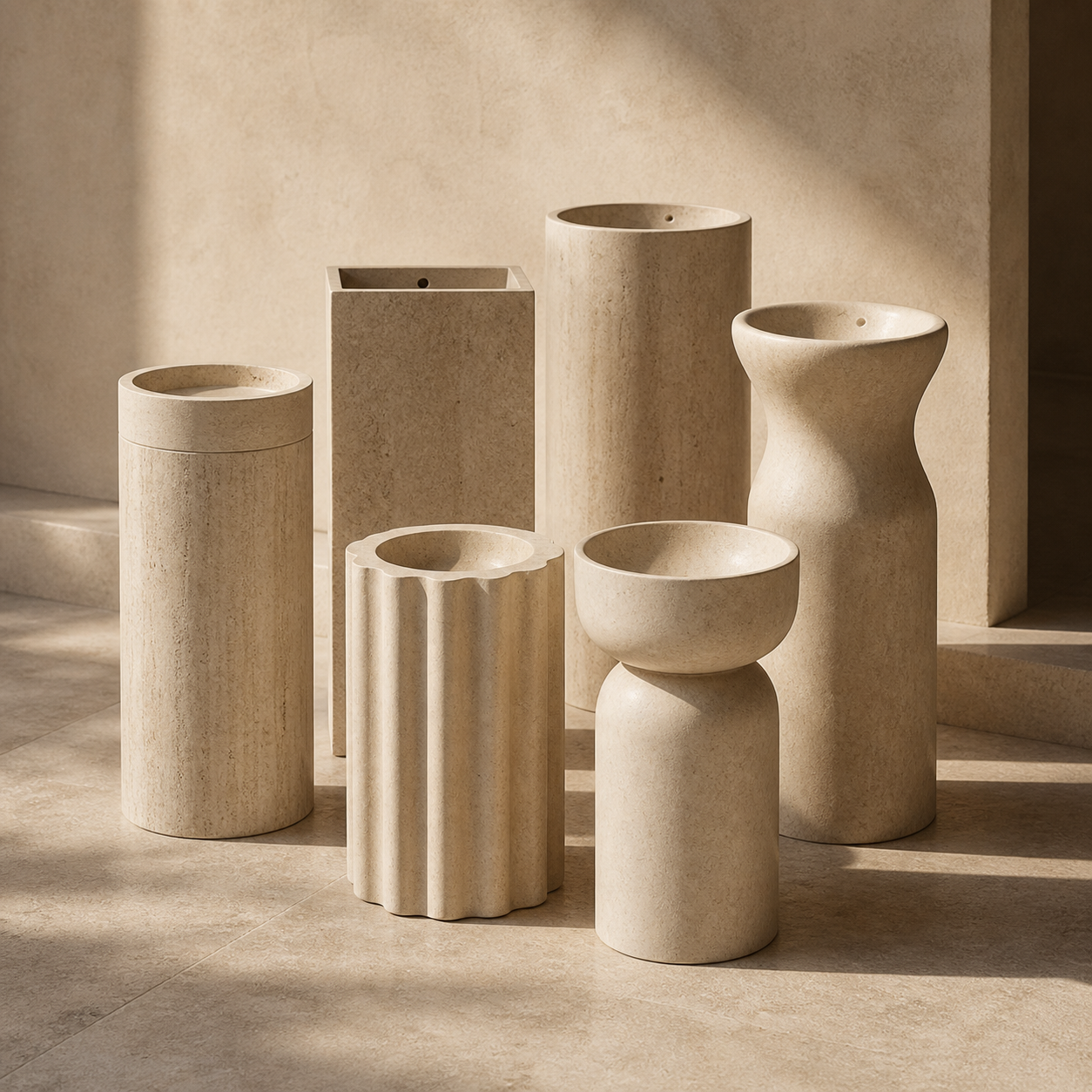 Multiple pedestal sink shapes and sculptural form possibilities