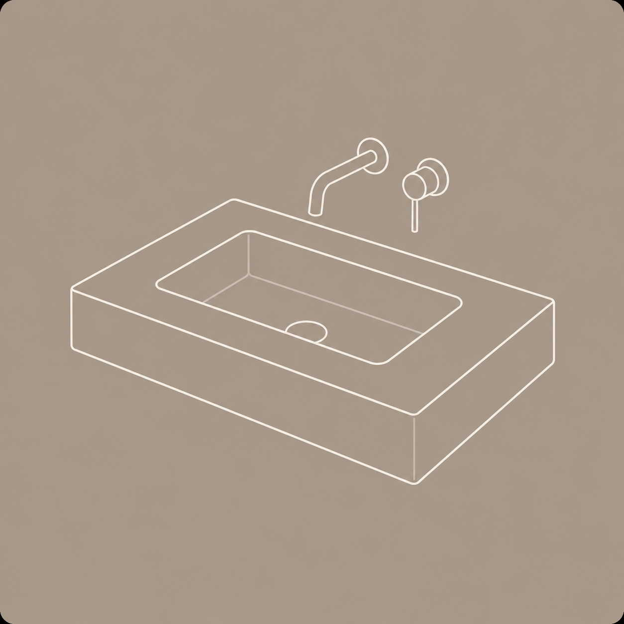 Minimal line icon representing integrated basin design for natural stone bathroom sinks.