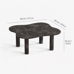 OIXDESIGN LakeMist black marble coffee table size and dimensions in cm and inches