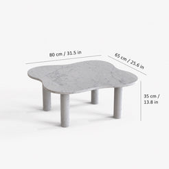 OIXDESIGN LakeMist Carrara white marble coffee table size and dimensions in cm and inches