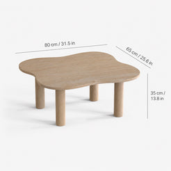 OIXDESIGN LakeMist travertine coffee table size and dimensions in cm and inches