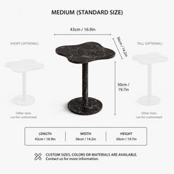 OIXDESIGN LakeMist black marble side table standard and custom size dimensions in cm and inches