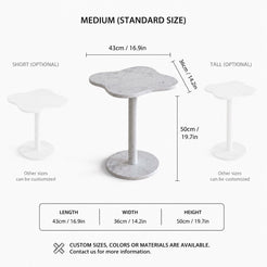 OIXDESIGN LakeMist Carrara white marble side table standard and custom size dimensions in cm and inches