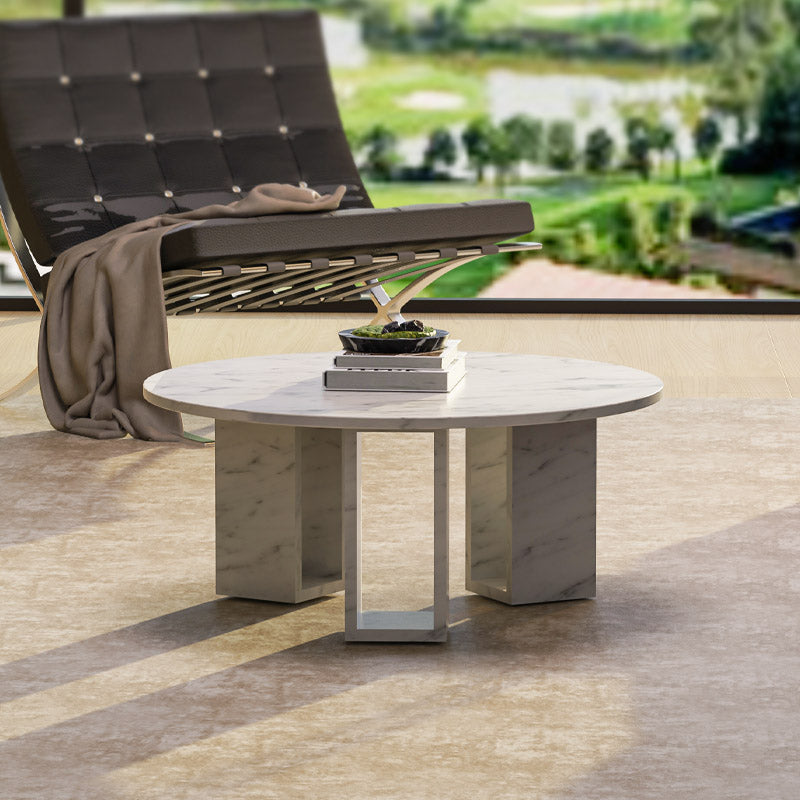 Carrara marble coffee table in modern living room setting