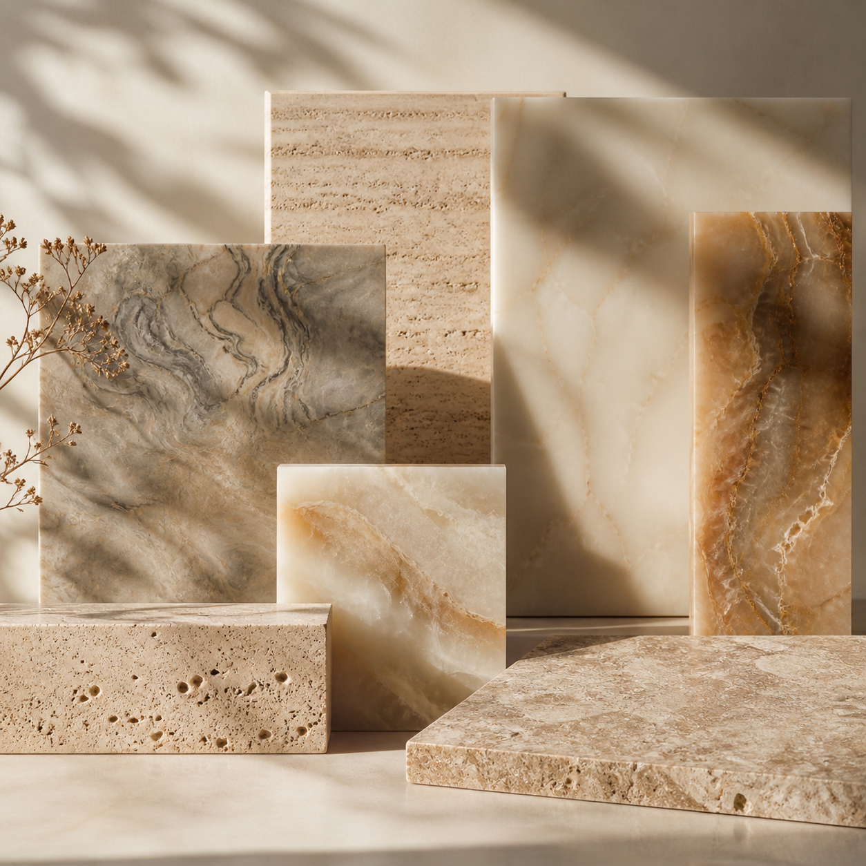 OIXDESIGN natural stone bath pieces with basin-inspired forms in a refined minimalist setting