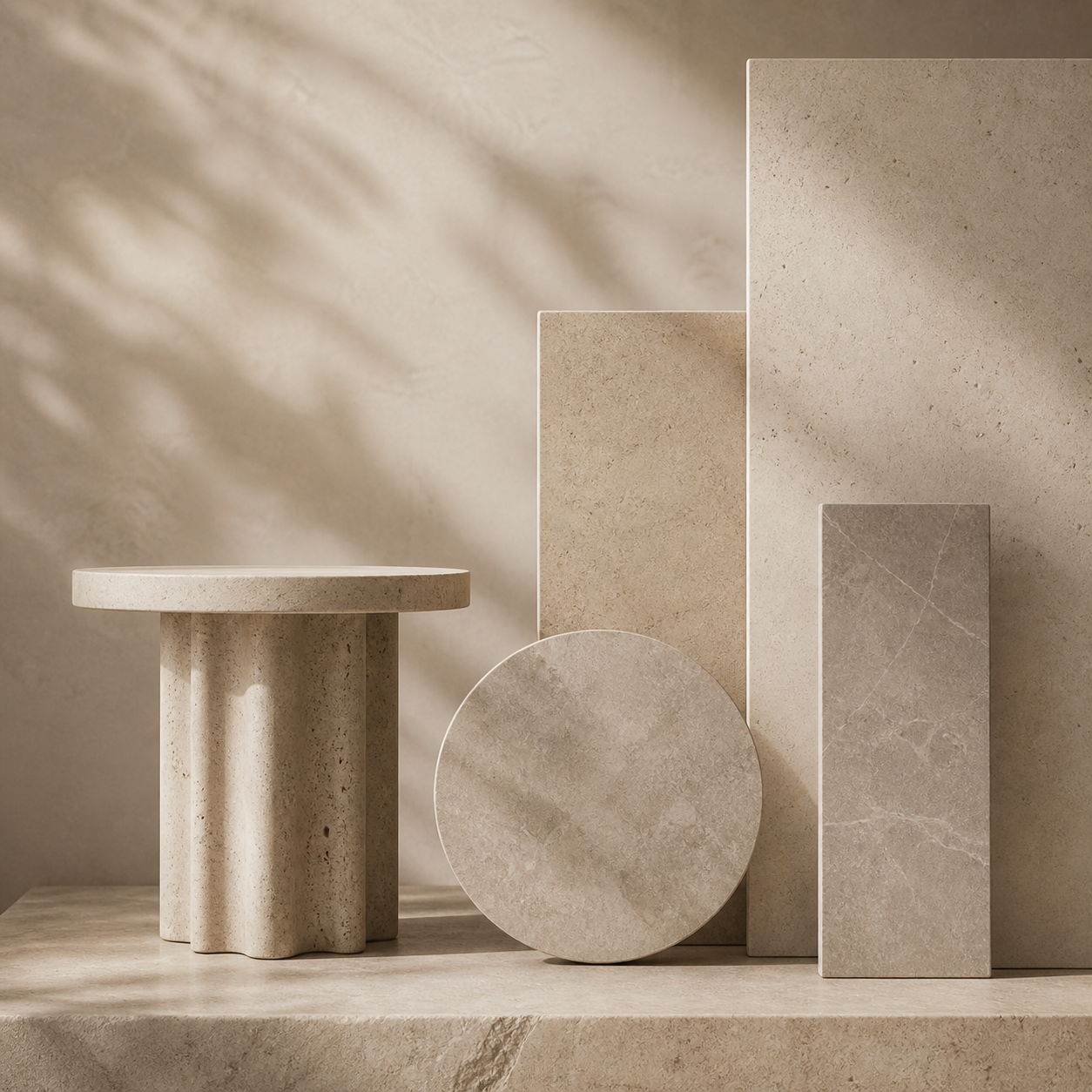OIXDESIGN natural stone materials for tables and furniture in a minimalist sculptural composition